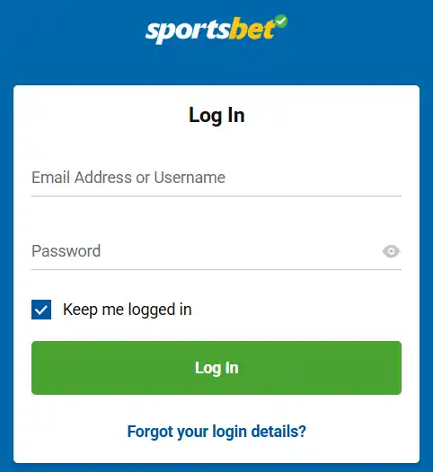 Sportsbet login window