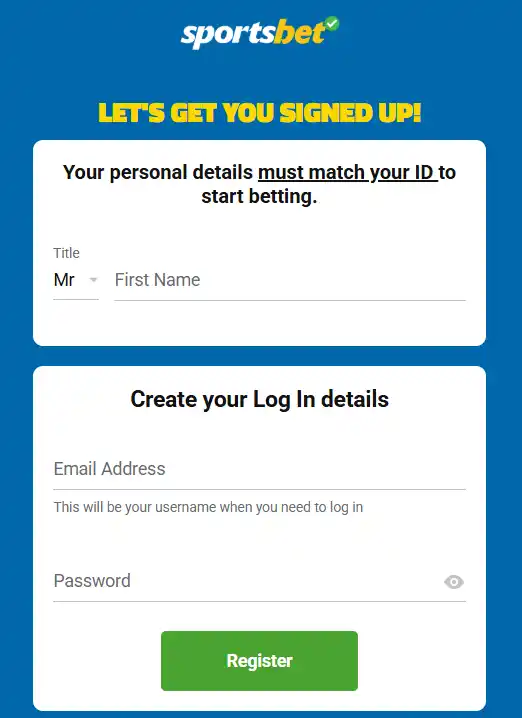 Sportsbet registration form